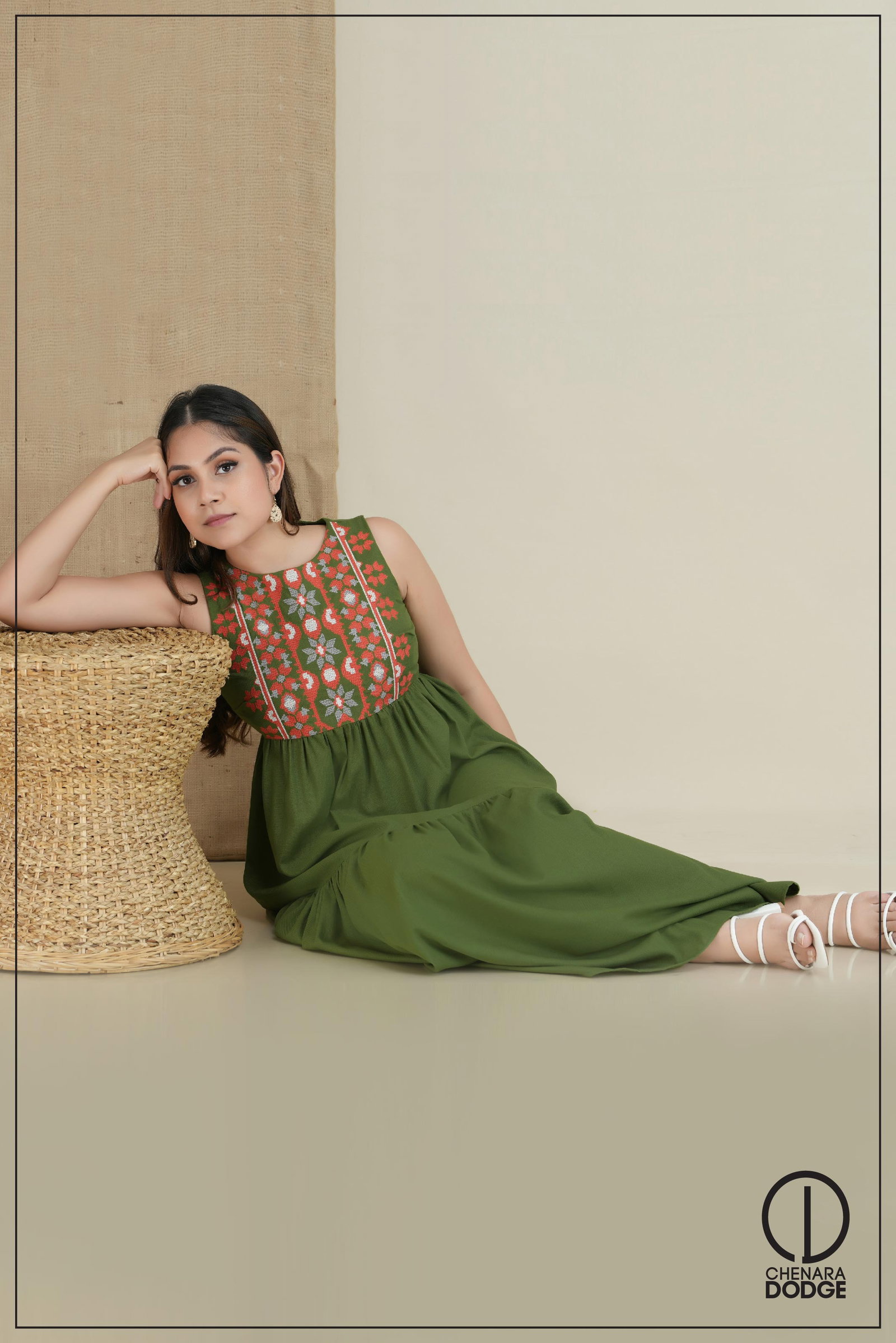 The Olivia Midi Dress in Green-White Stripe